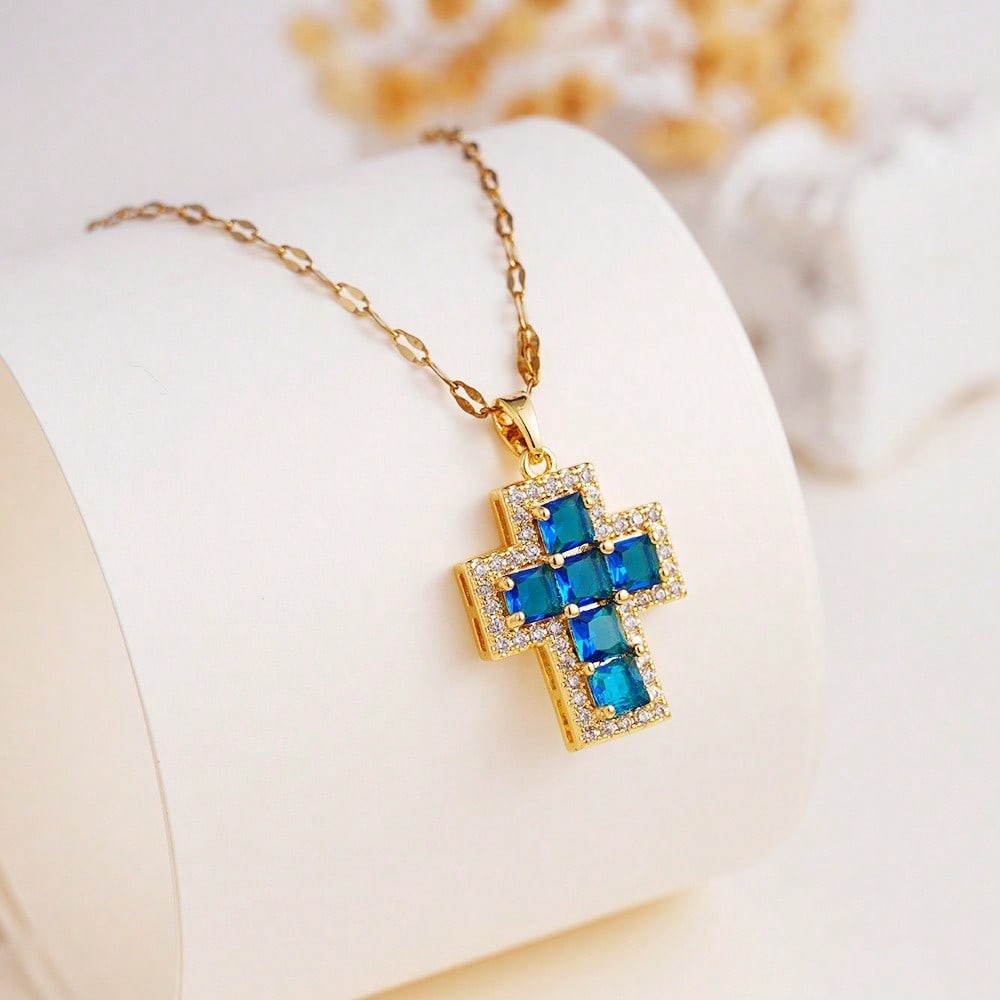 Multi-Color Crystal Cross Necklace