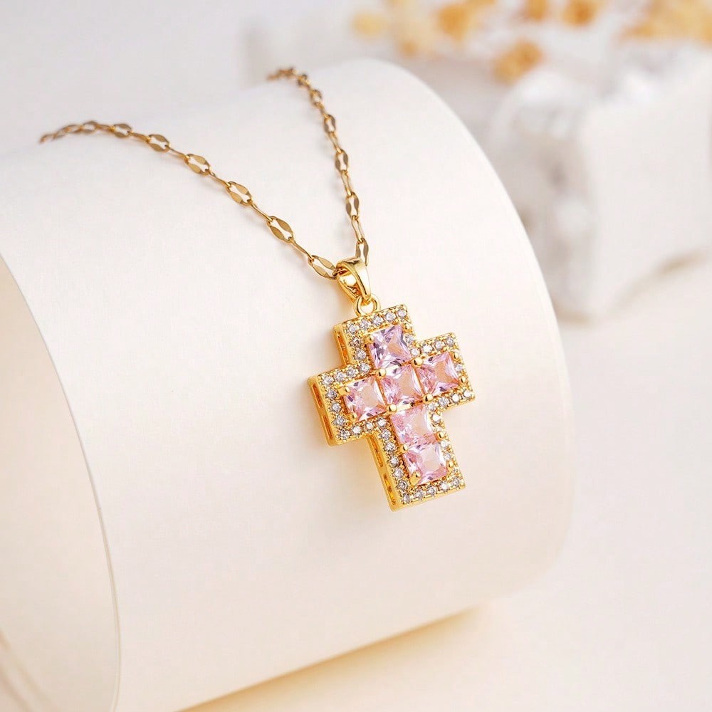 Multi-Color Crystal Cross Necklace