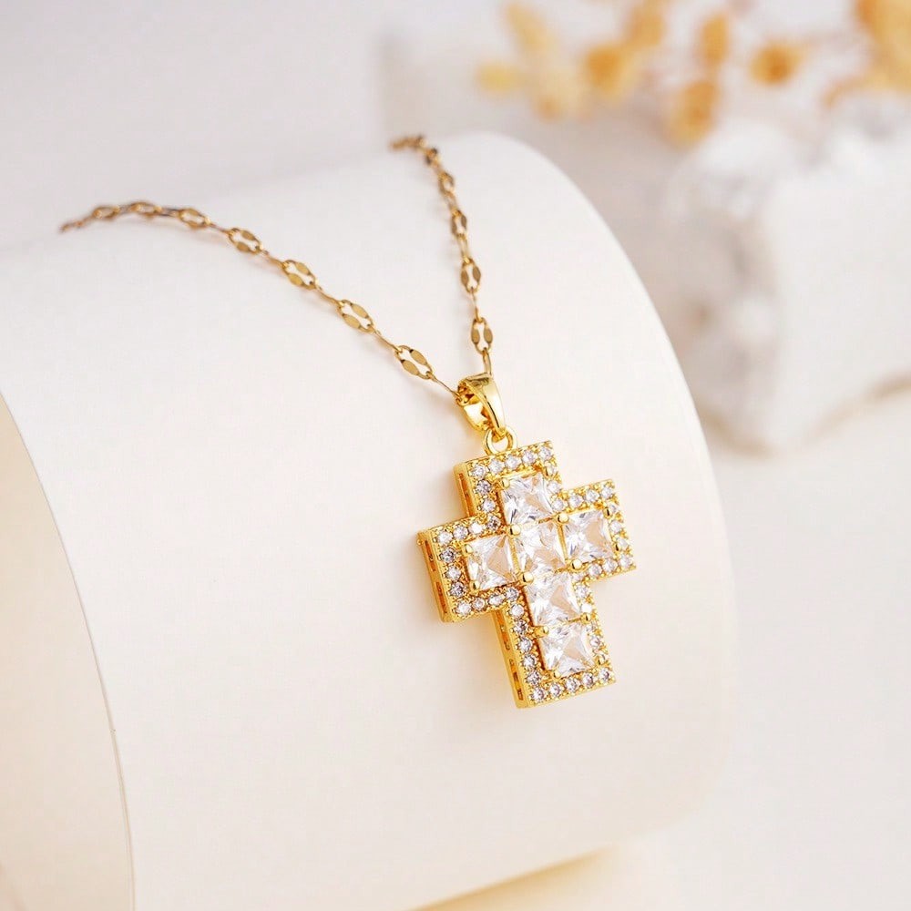 Multi-Color Crystal Cross Necklace