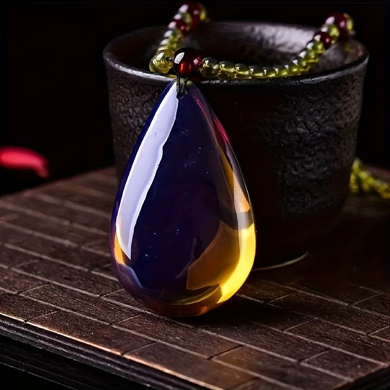 Multicolor Amber Teardrop Bead Necklace