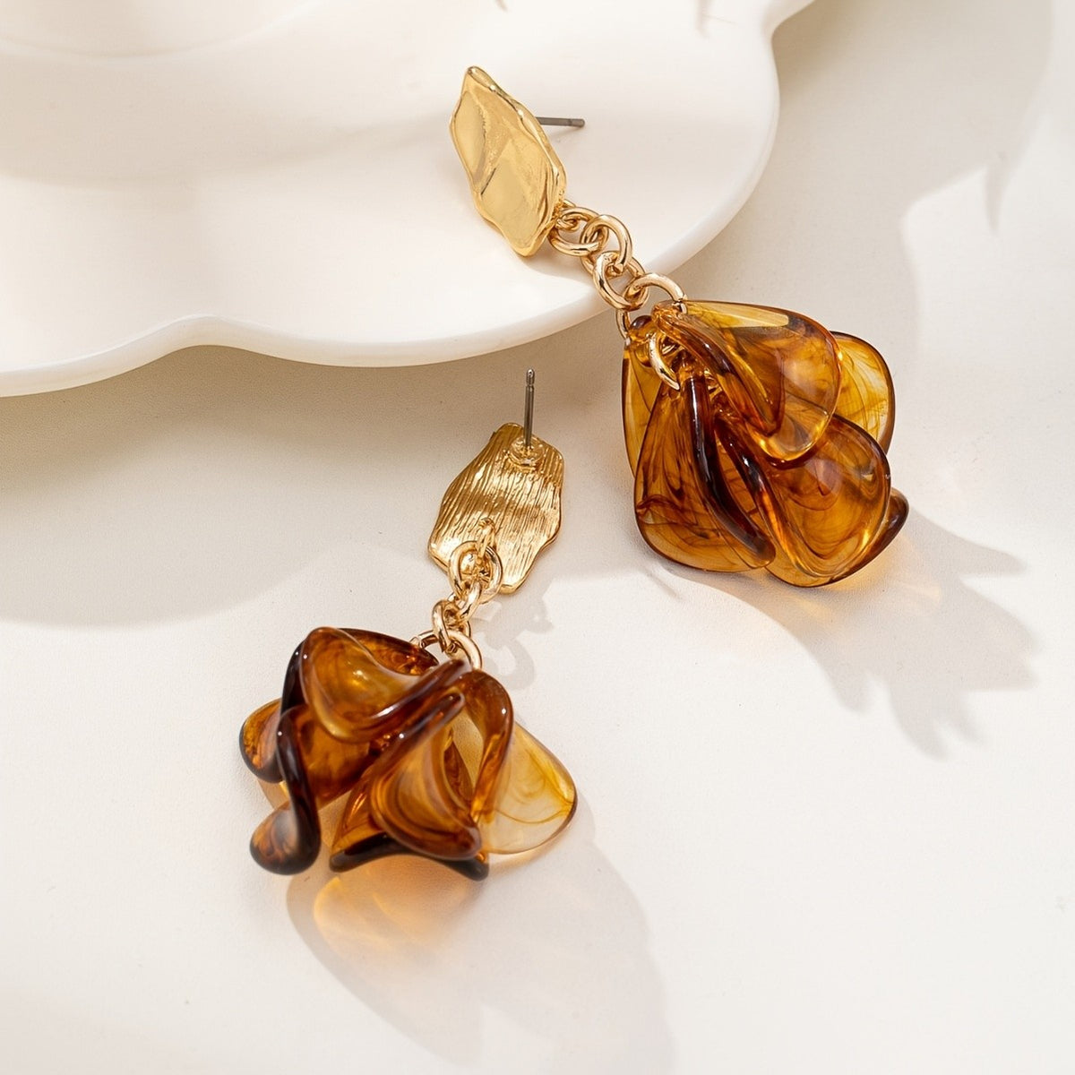 Amber Swirl Floral Drop Earrings