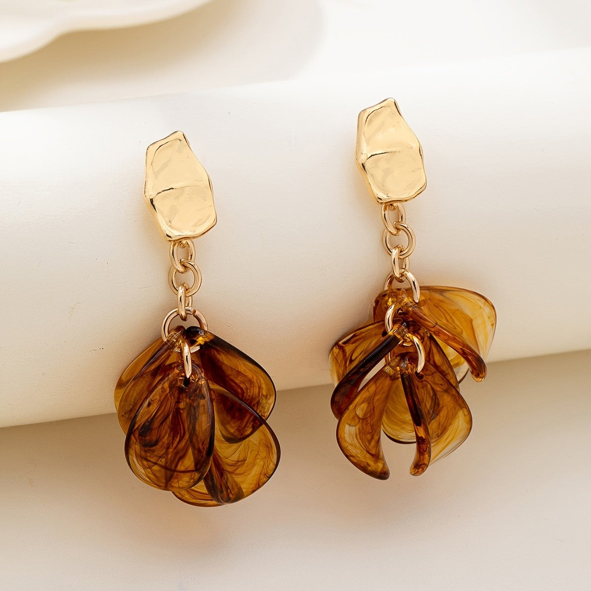 Amber Swirl Floral Drop Earrings