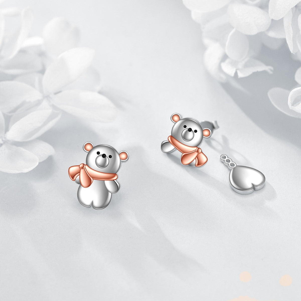 Rose Gold Scarf Bear Stud Earrings