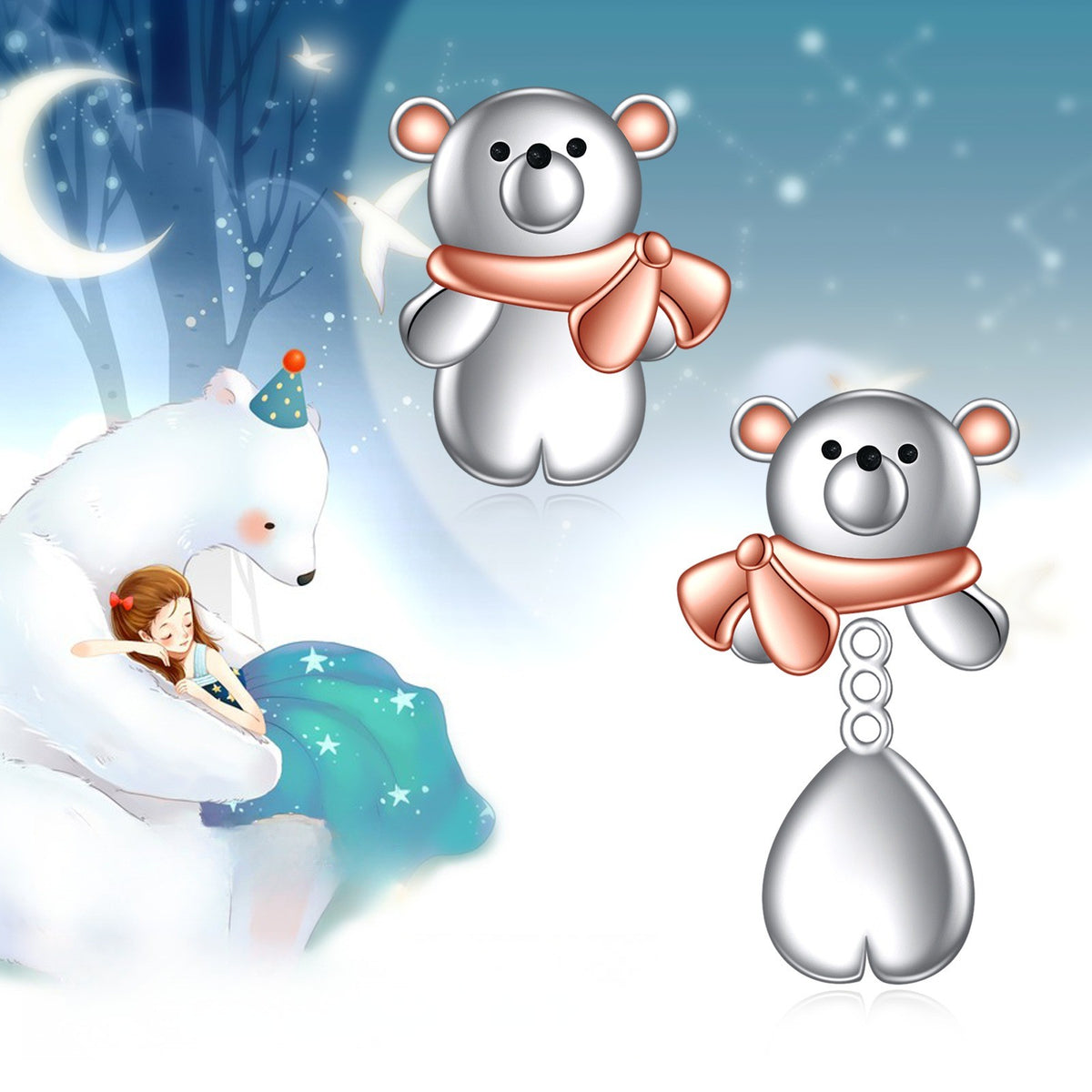 Rose Gold Scarf Bear Stud Earrings