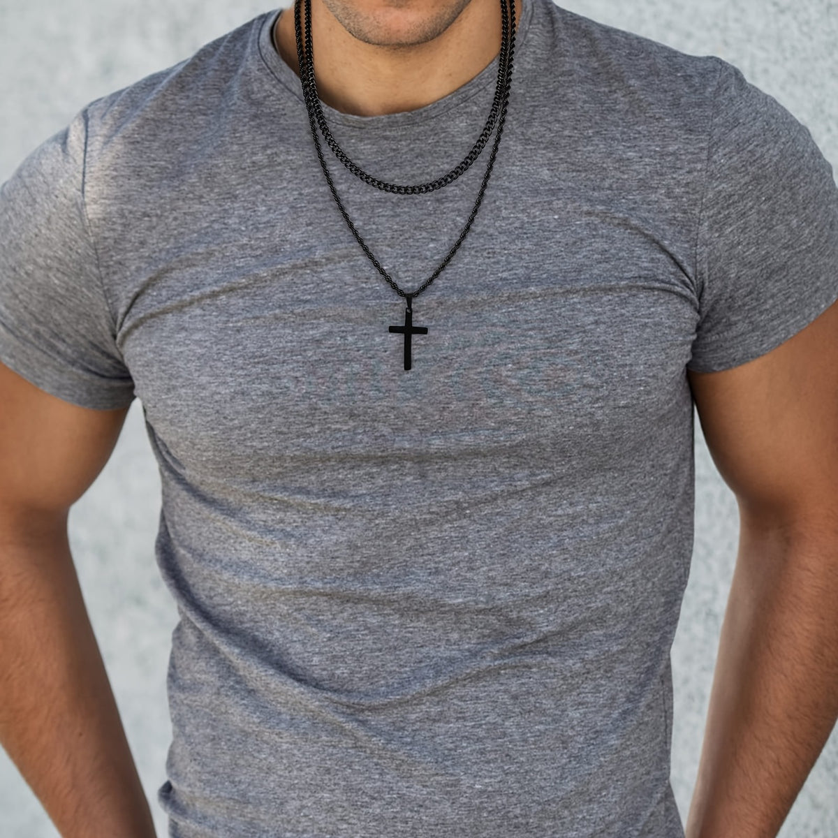 Double Layer Curb & Rope Cross Necklace