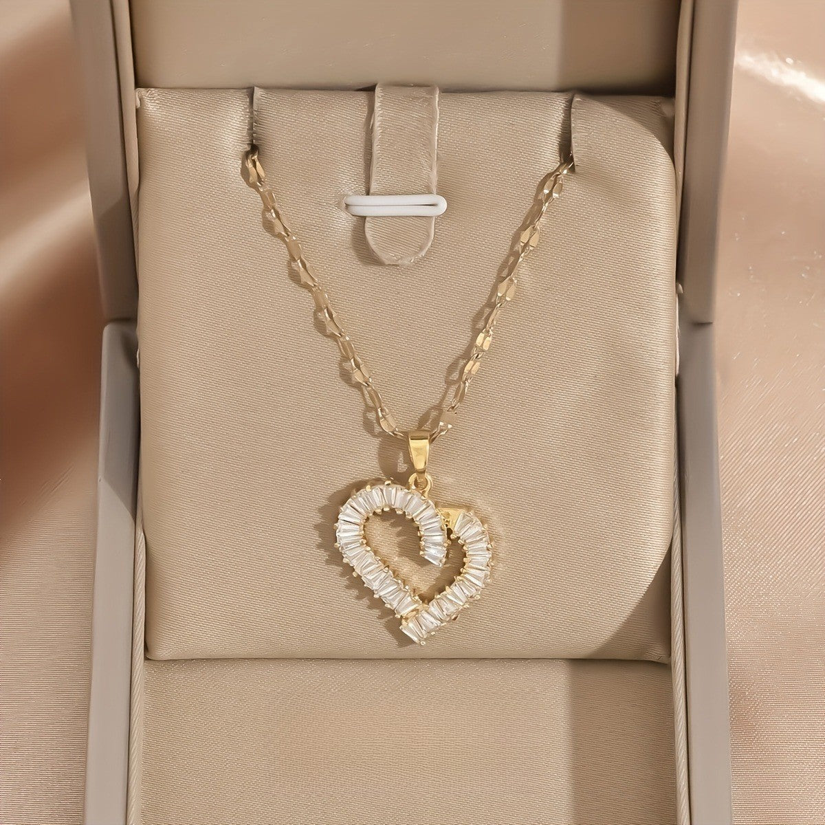 Baguette Rhinestone Open Heart Necklace