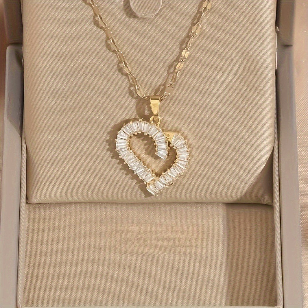 Baguette Rhinestone Open Heart Necklace