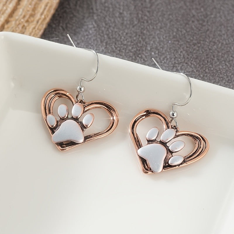 Copper Wire Heart Paw Drop Earrings