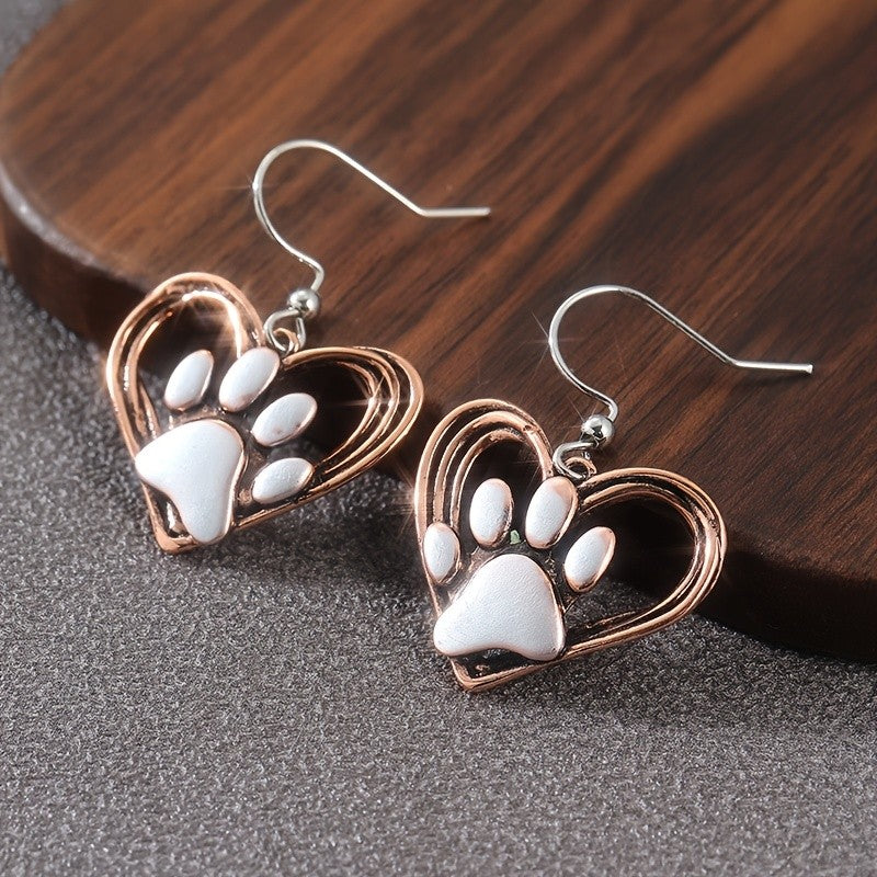 Copper Wire Heart Paw Drop Earrings
