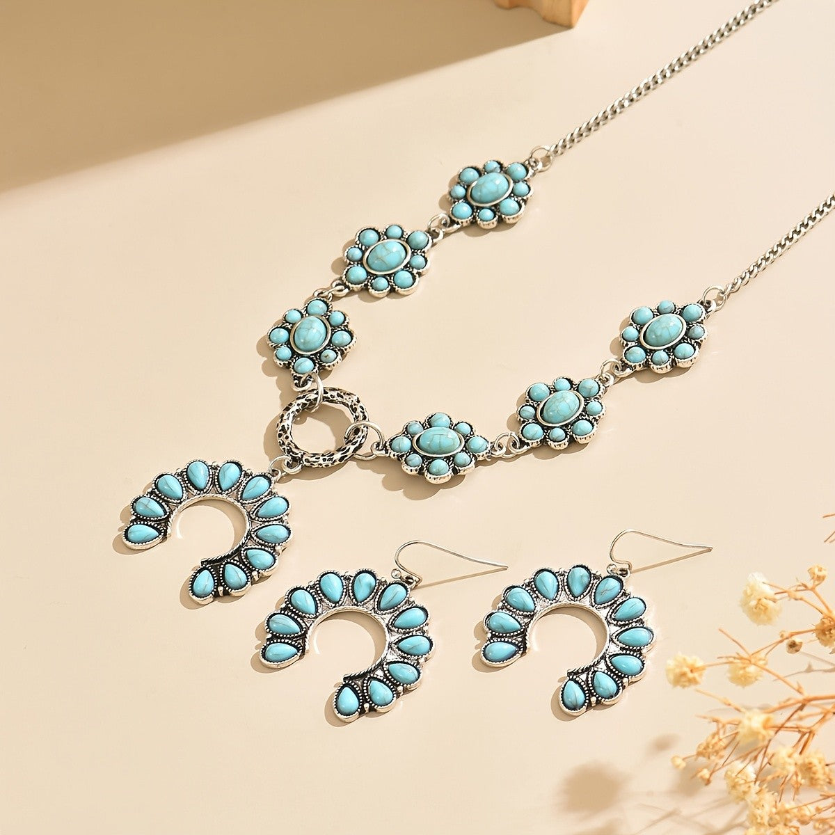 Turquoise Floral Horseshoe Jewelry Set