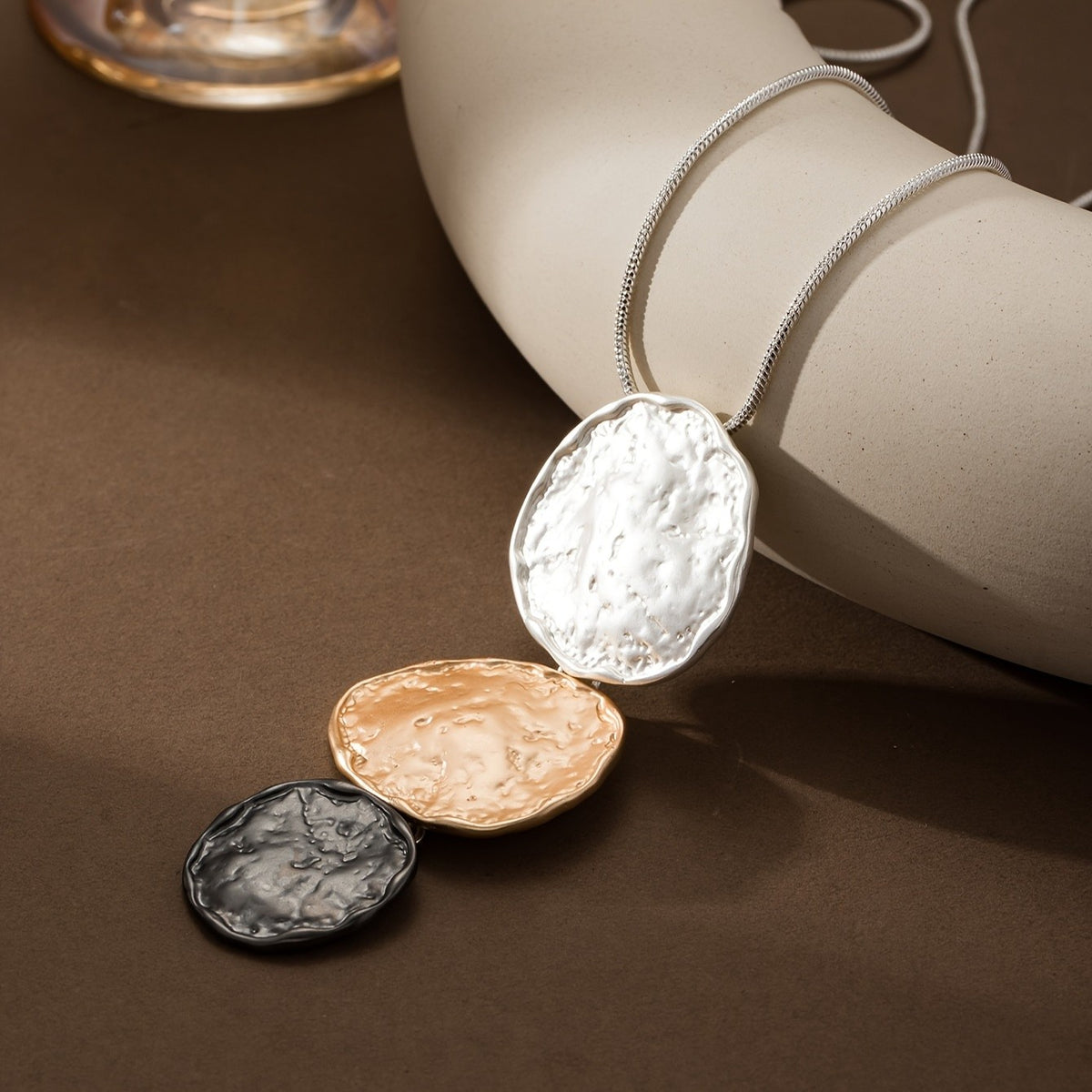 Textured Irregular Disc Necklace