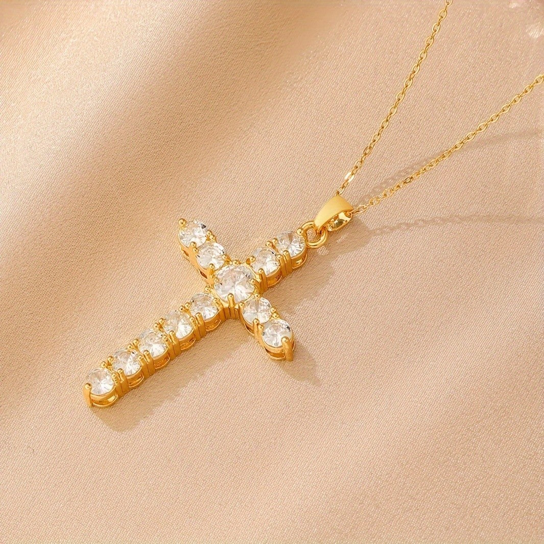 Round Crystal Cross Necklace