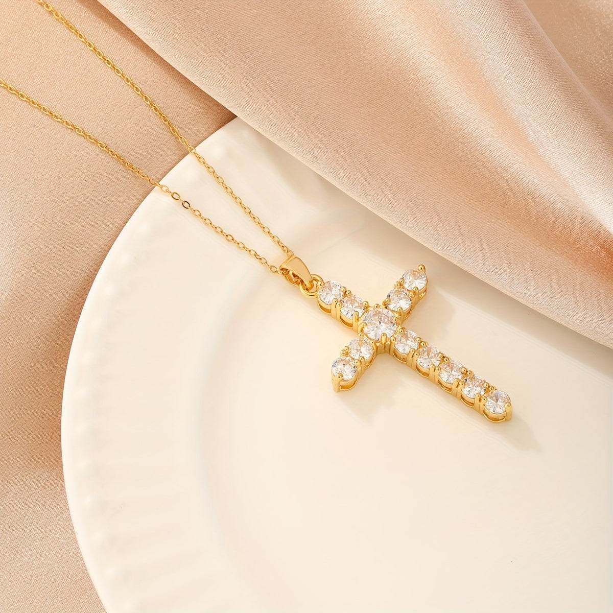 Round Crystal Cross Necklace