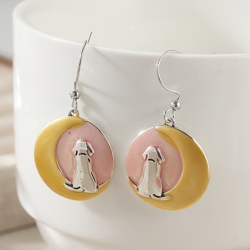 Crescent Moon Dog Earrings