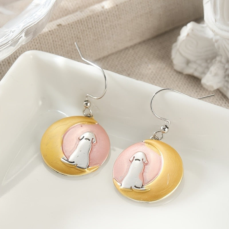 Crescent Moon Dog Earrings