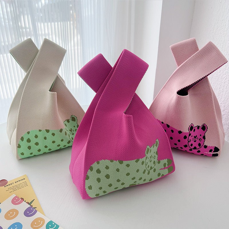 Leopard Print Knit Tote Bag