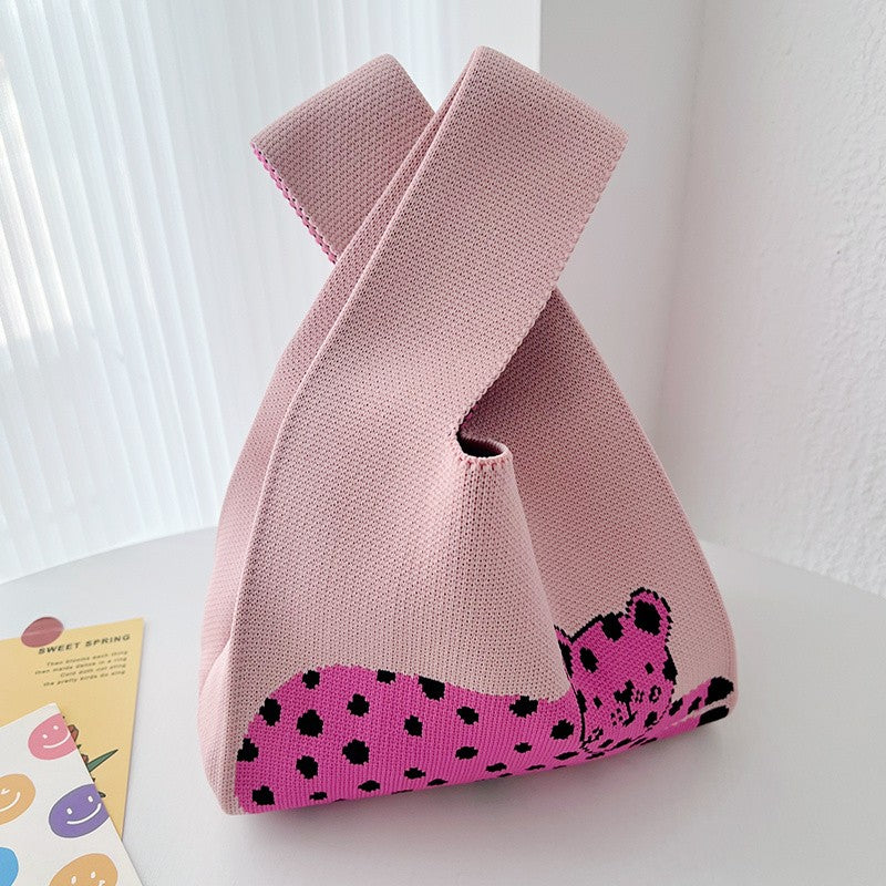 Leopard Print Knit Tote Bag