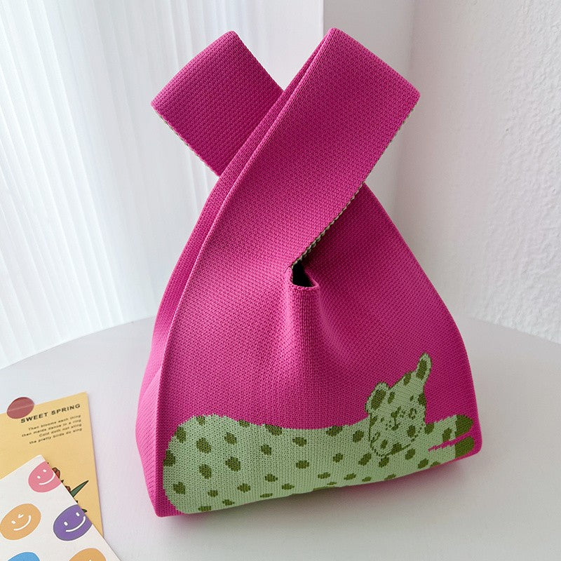 Leopard Print Knit Tote Bag