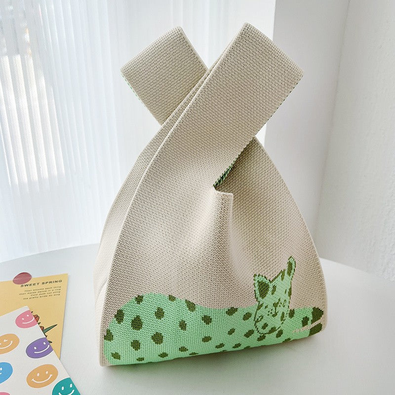 Leopard Print Knit Tote Bag