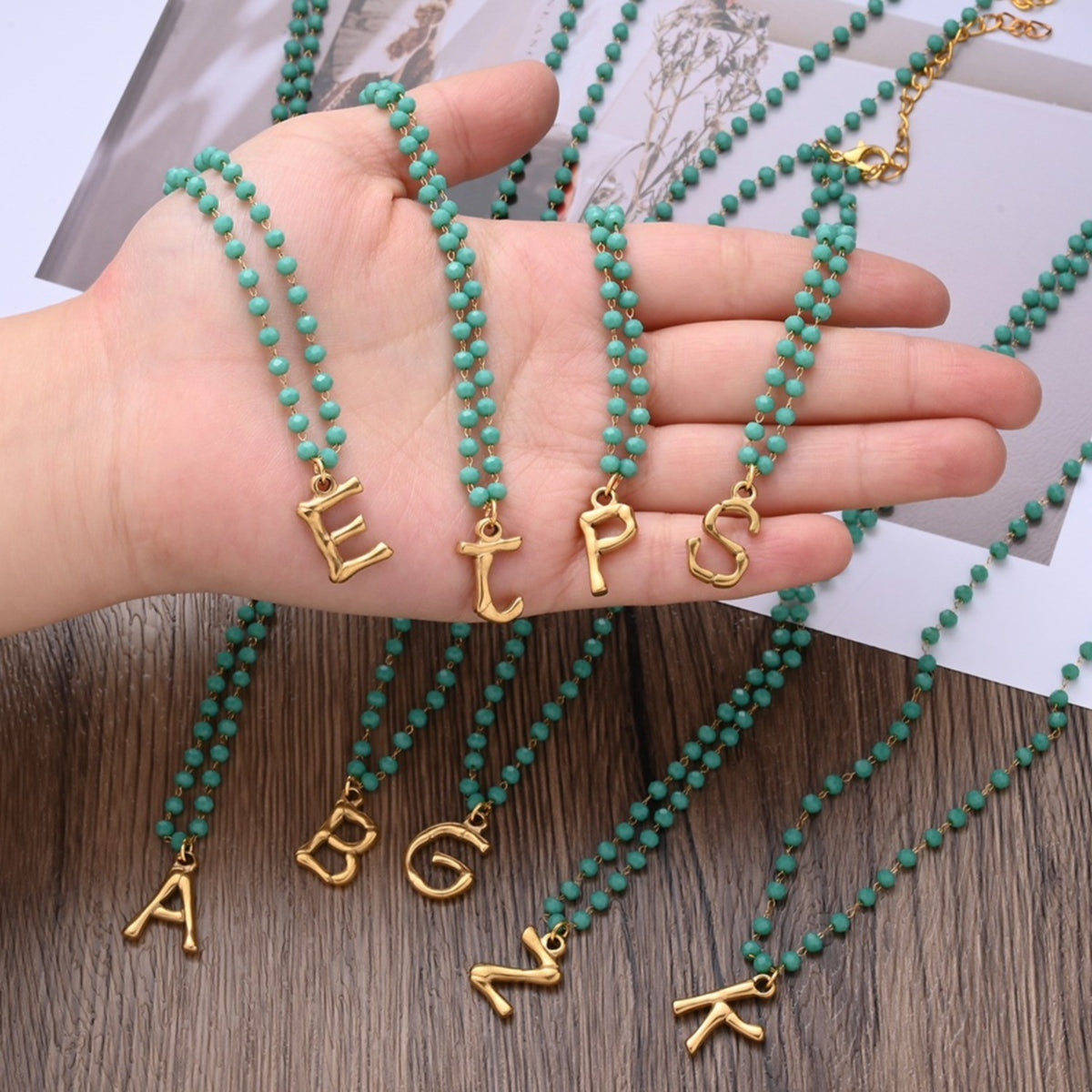Turquoise Bead Letter Necklace