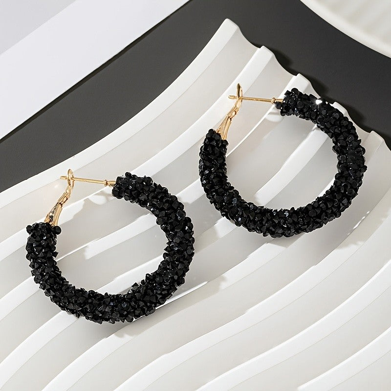 Black Crystal Hoop Earrings