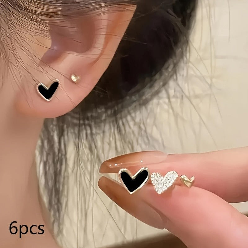 6pc Mixed Heart Stud Earring Set