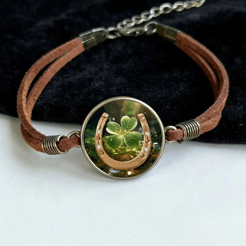 Clover & Horseshoe Glass Charm Bracelet