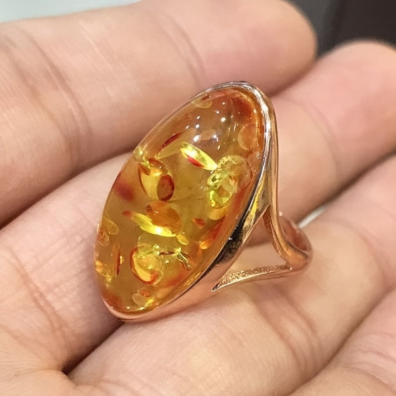 Floral Amber Oval Ring