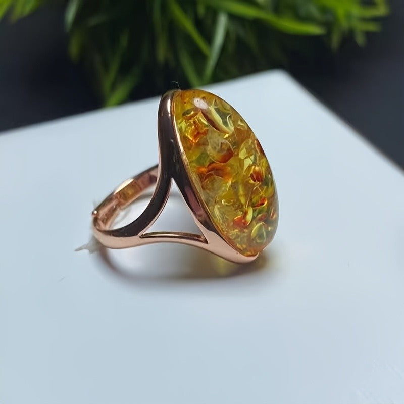 Floral Amber Oval Ring