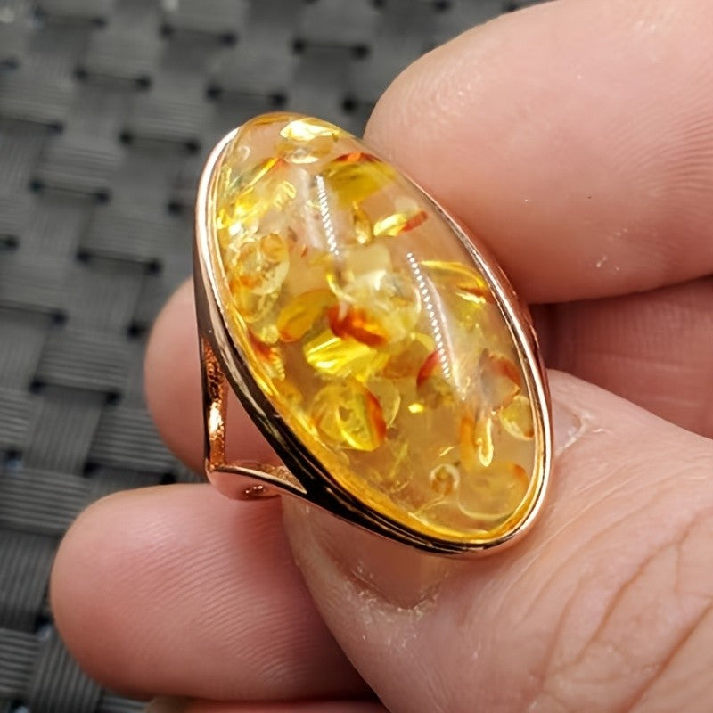 Floral Amber Oval Ring