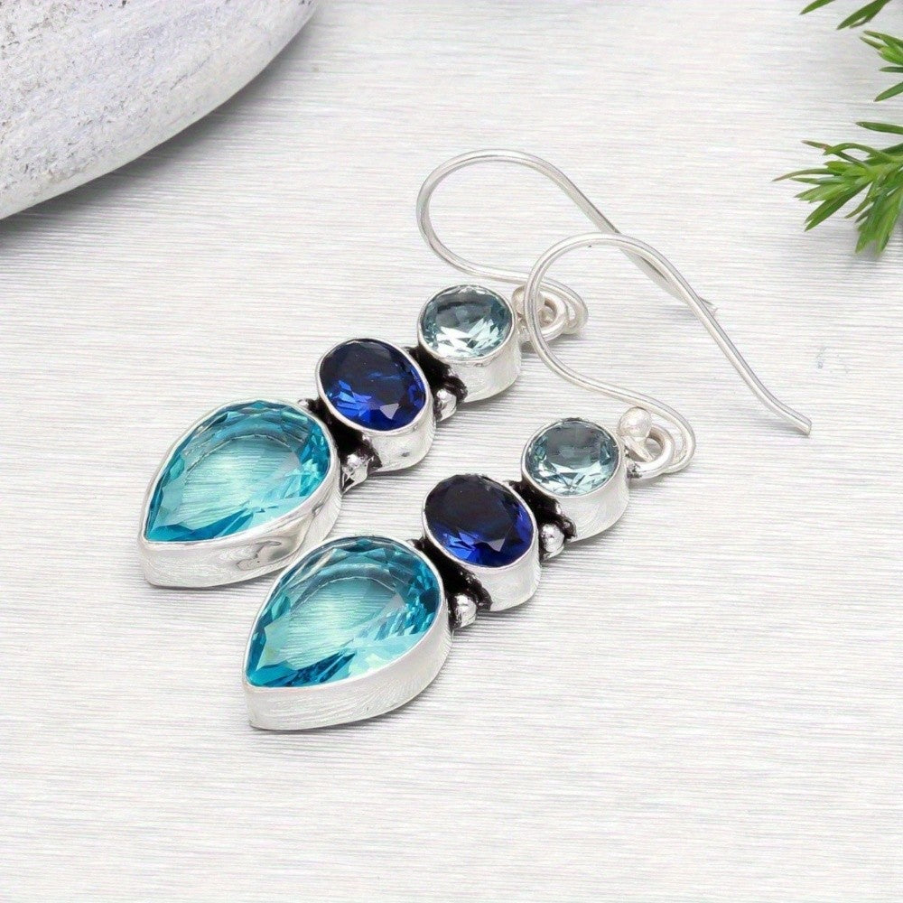 Blue & Teal Mosaic Cascade Earrings
