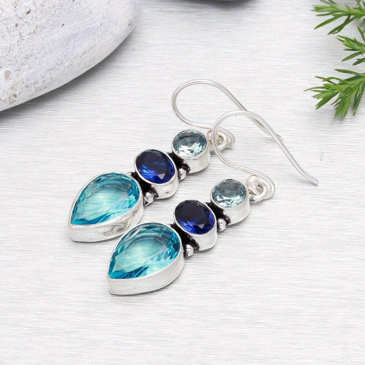Blue & Teal Mosaic Cascade Earrings
