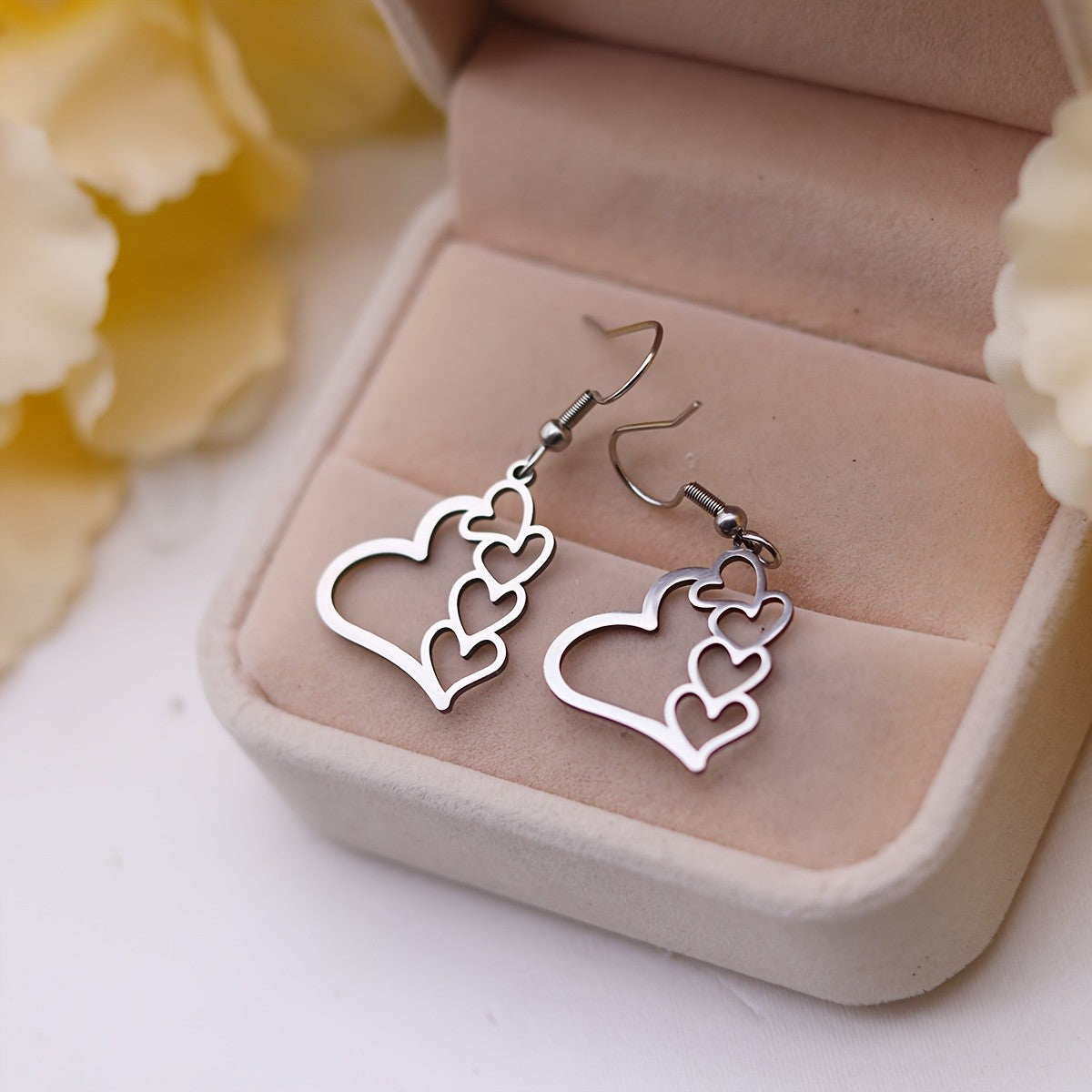 Cluster Heart Drop Earrings