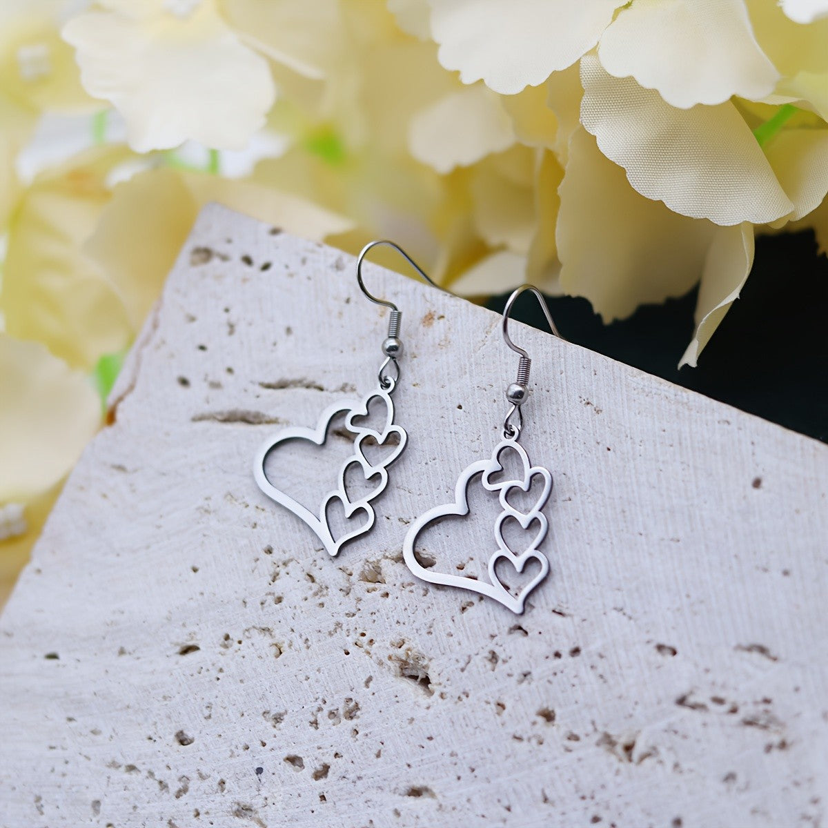 Cluster Heart Drop Earrings