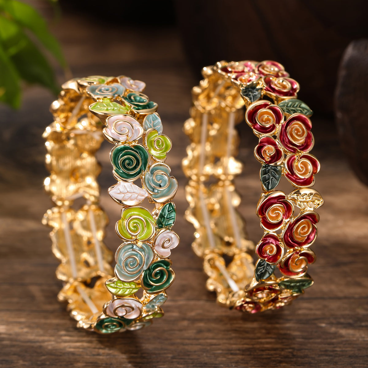 Enamel Rose Stretch Bracelet
