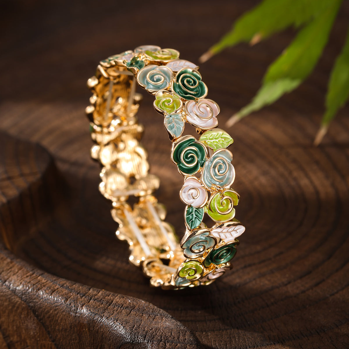 Enamel Rose Stretch Bracelet