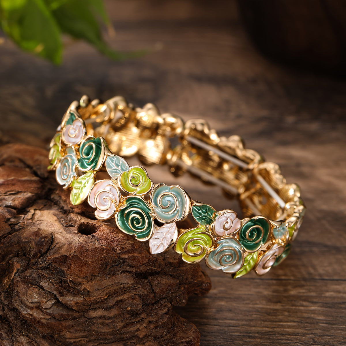 Enamel Rose Stretch Bracelet