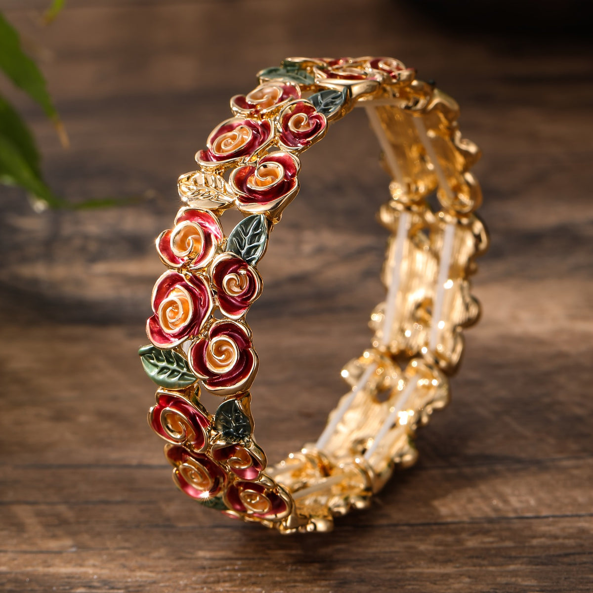 Enamel Rose Stretch Bracelet
