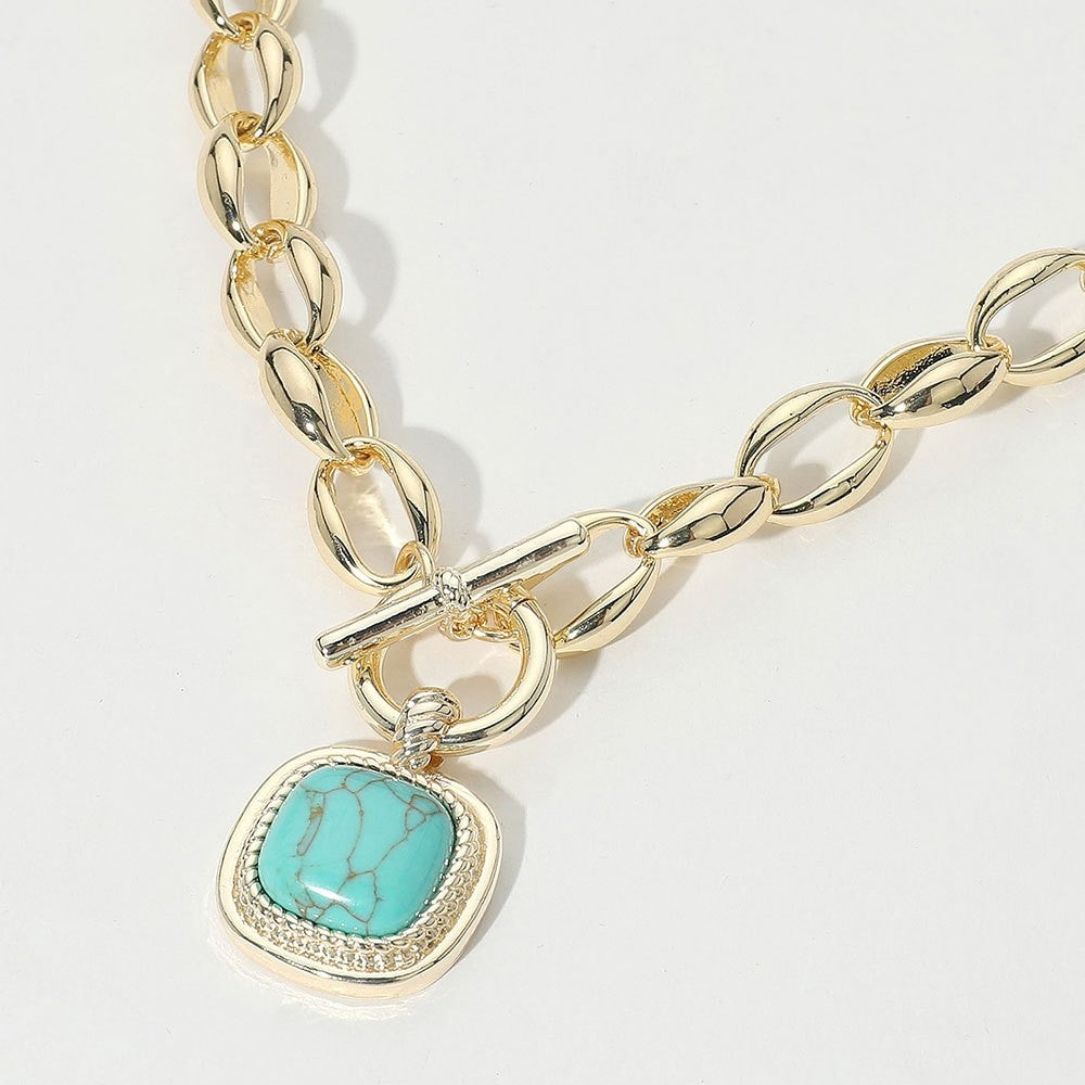 Turquoise Square Charm Toggle Necklace