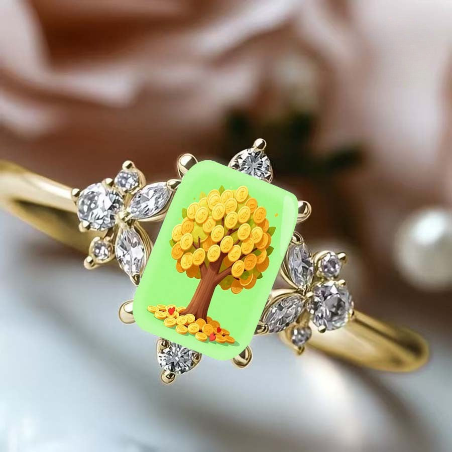 Golden Coin Tree Square Ring