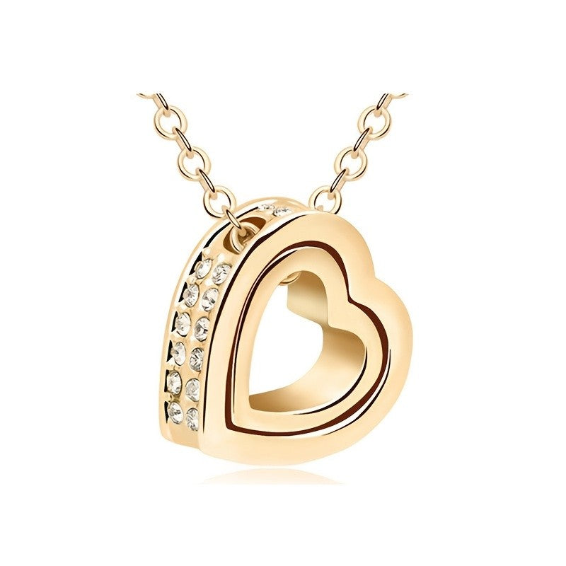 Crystal Paved Double Heart Necklace