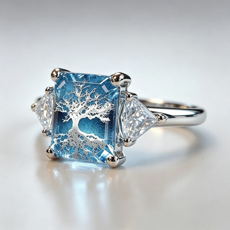 Blue Tree of Life Square Ring
