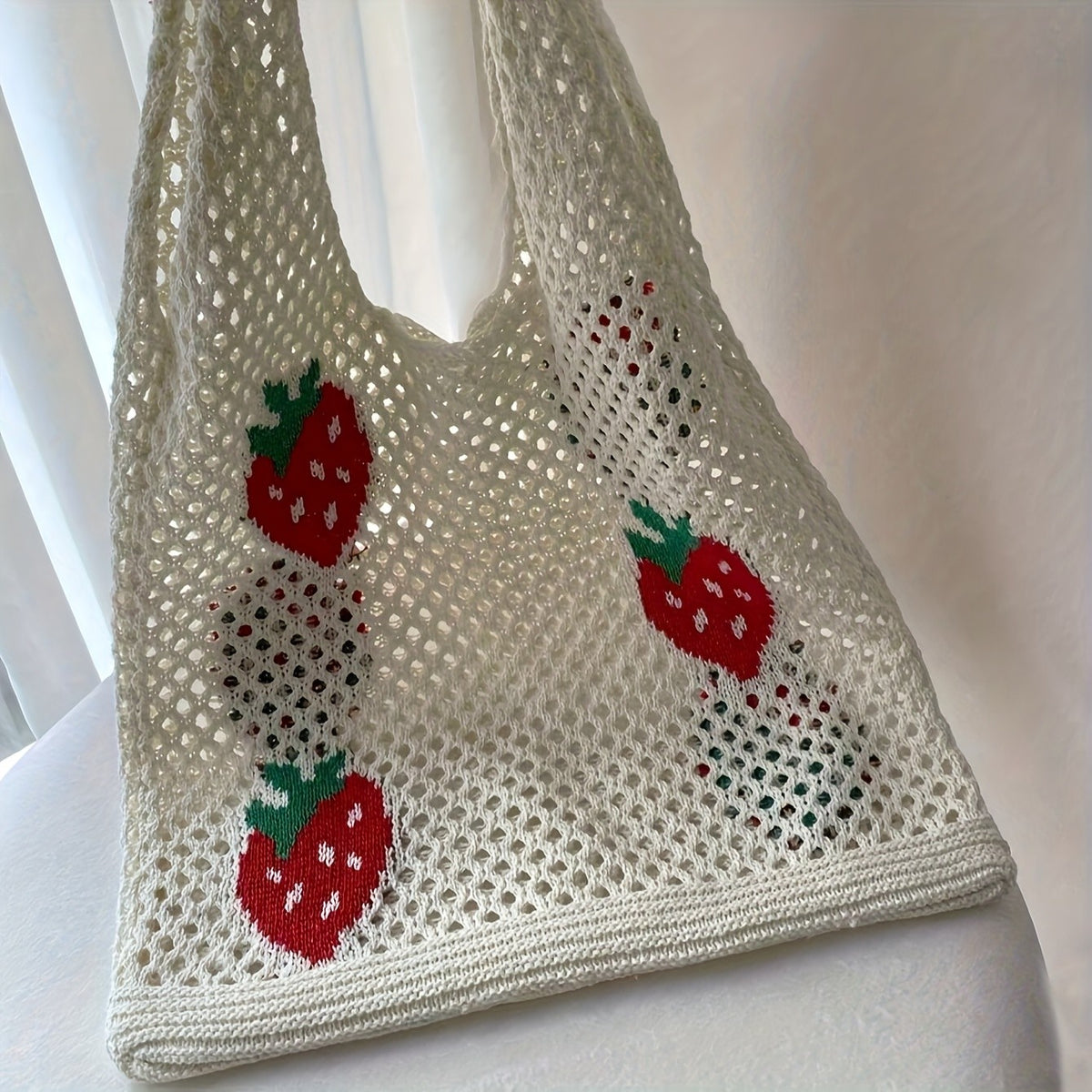 Strawberry Crochet Mesh Tote