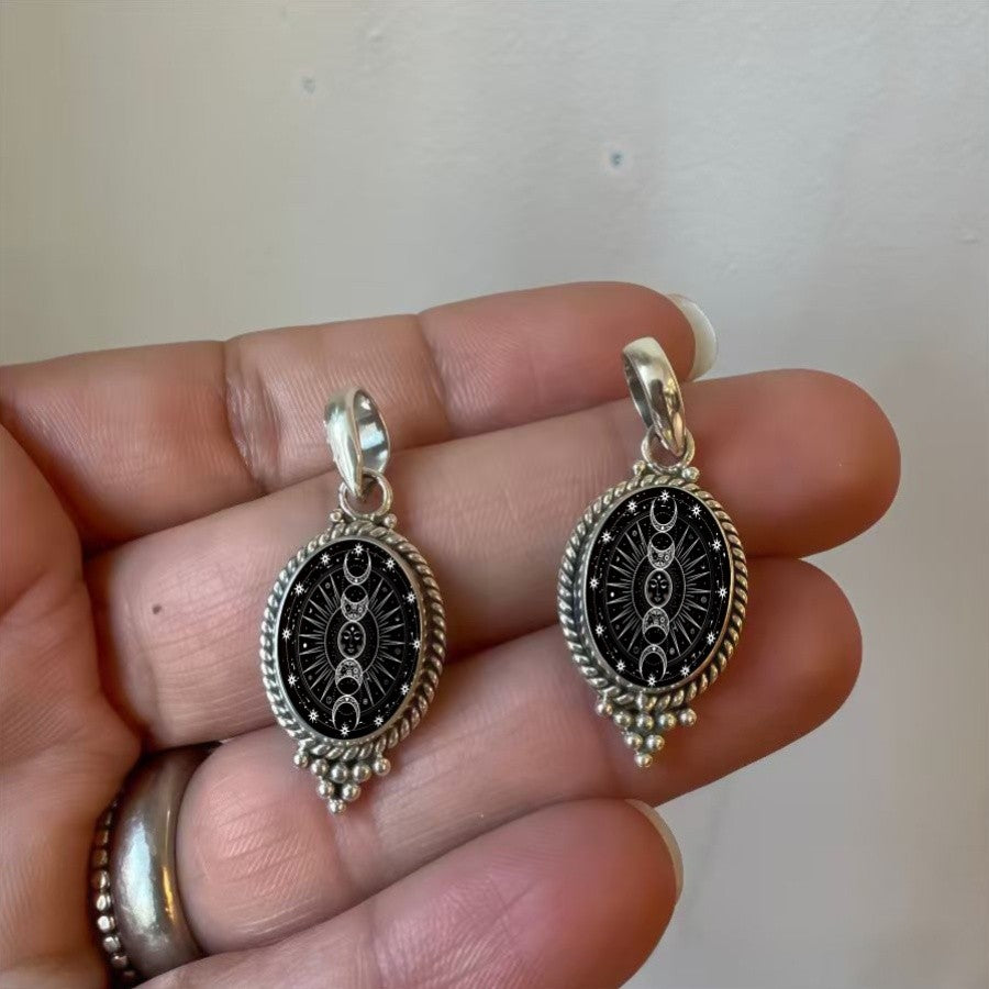 Moon Phase Oval Pendant Necklace