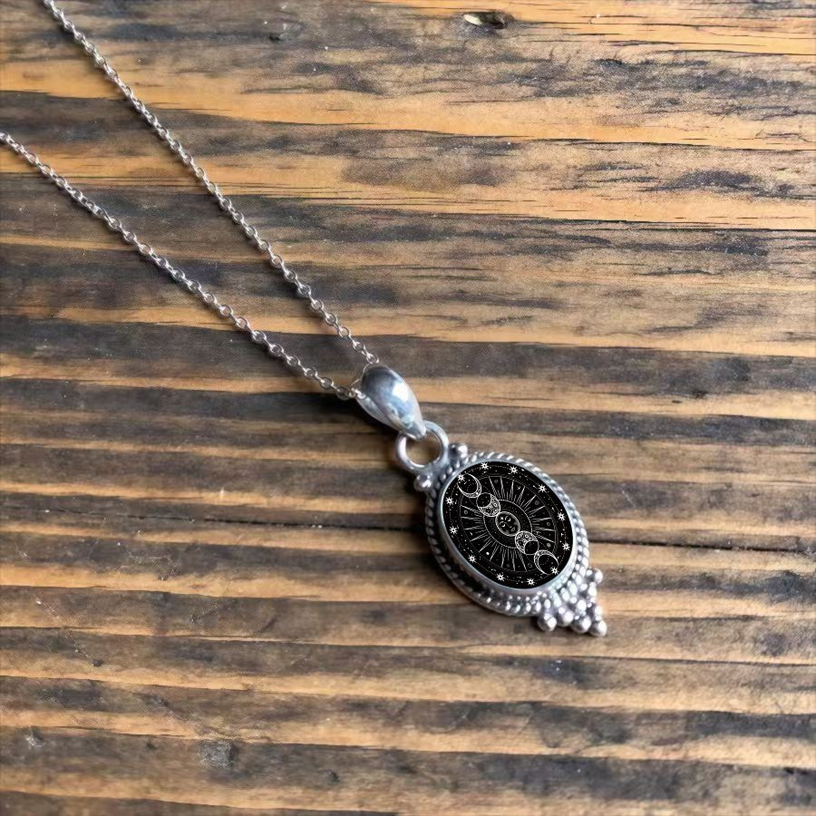 Moon Phase Oval Pendant Necklace
