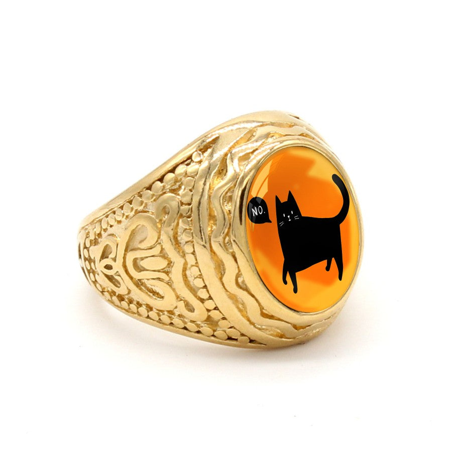 Black Cat Amber Statement Ring