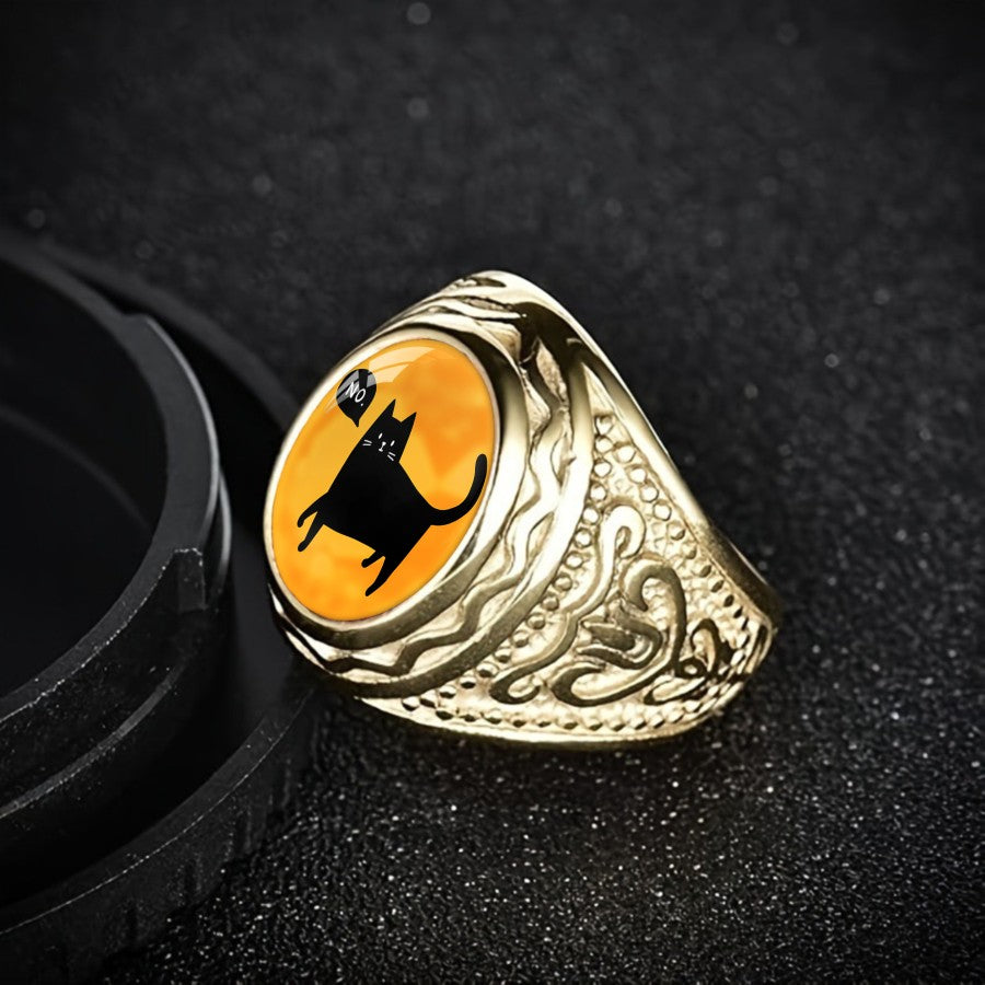 Black Cat Amber Statement Ring