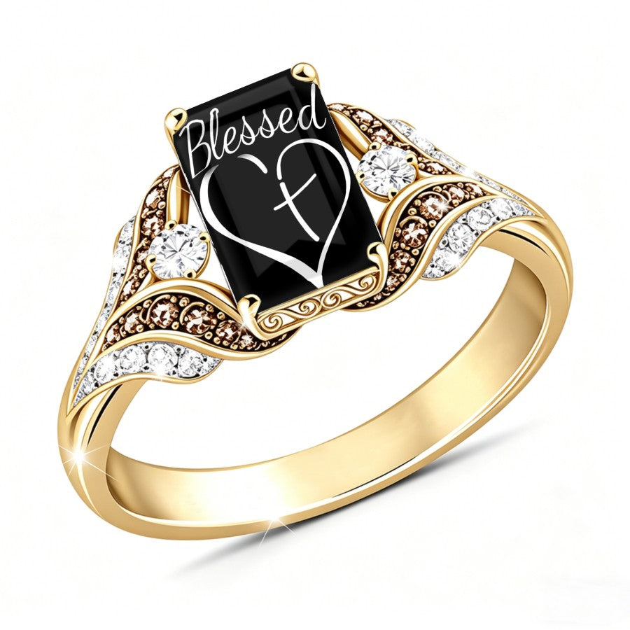 Blessed Heart Cross Square Ring