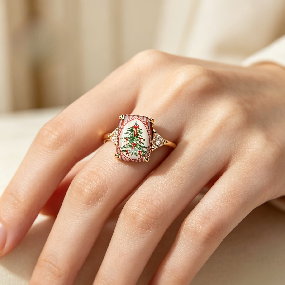 Christmas Tree Rectangular Ring