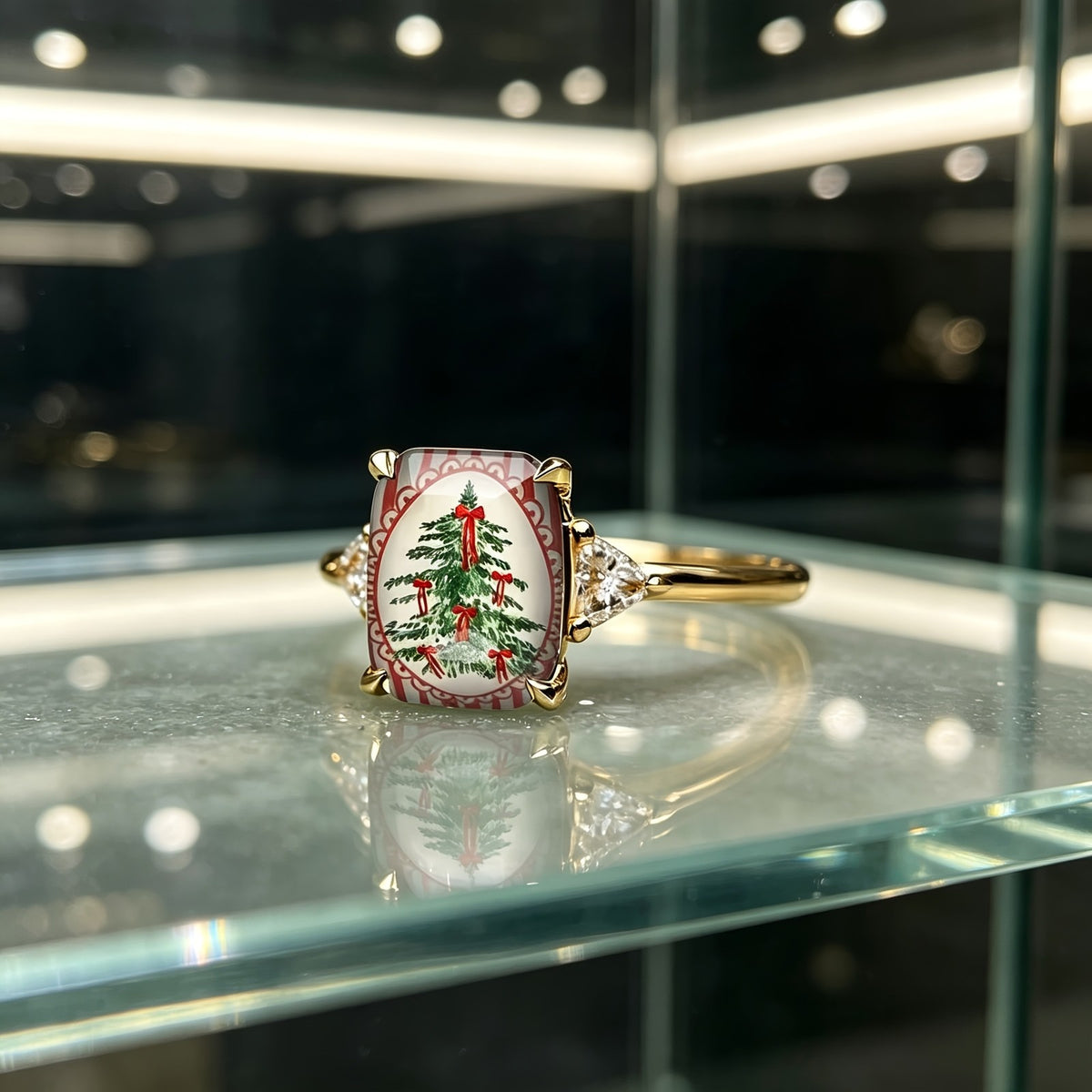 Christmas Tree Rectangular Ring
